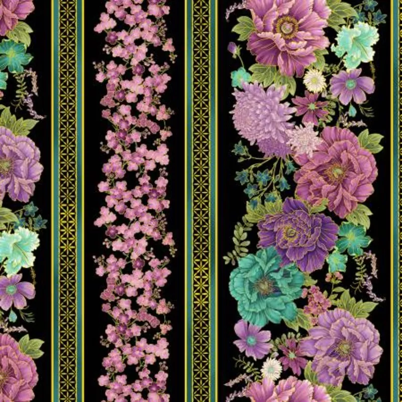 Fabric Timeless Treasures Shizuka Border Stripe Metallic CM3162-BLACK